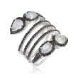 Moonstone and 1.57 ct. t.w. Black Spinel Coil Ring in Sterling Silver