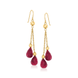 15.00 ct. t.w. Ruby and Bead Double-Drop Earrings in 14kt Yellow Gold