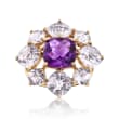 C. 1980 5.60 ct. t.w. Rock Crystal and 3.15 Carat Amethyst Floral Ring in 14kt Yellow Gold
