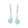 8-8.5mm Cultured Pearl and 24.10 ct. t.w. Aquamarine Bead Drop Earrings in Sterling Silver