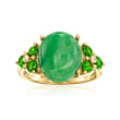 Jade and .70 ct. t.w. Chrome Diopside Ring with White Zircon Accents in 18kt Yellow Gold Over Sterling Silver