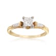 C. 1990 Vintage .70 ct. t.w. Square Princess and Baguette Diamond Ring in 14kt Yellow Gold