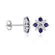 1.50 ct. t.w. White and Blue Sapphire Flower Earrings in 14kt White Gold
