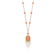 C. 1930 Vintage Pink Coral Bead and Cameo Necklace With Cultured Seed Pearls in 14kt Yellow Gold