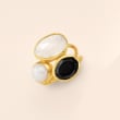 8mm Cultured Pearl, Black Onyx and Moonstone Ring in 18kt Gold Over Sterling