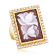 Italian Shell Flower Cameo and .70 ct. t.w. CZ Ring in 14kt Yellow Gold Over Sterling Silver