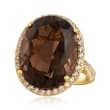16.00 Carat Smoky Quartz and .50 ct. t.w. White Topaz Ring in 18kt Gold Over Sterling