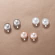 8-9mm Multicolored Cultured Pearl Jewelry Set: Three Pairs of Earrings with Diamonds in Sterling Silver 