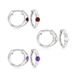 3mm Cultured Pearl and .50 ct. t.w. Multi-Gemstone Jewelry Set: Three Pairs of Hoop Earrings in Sterling Silver