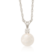 7-7.5mm Cultured Akoya Pearl and Diamond Accent Necklace in 14kt White Gold