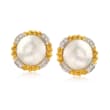 C. 1980 Vintage 15mm Cultured Mabe Pearl and .35 ct. t.w. Diamond Earrings in 18kt Yellow Gold