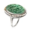 C. 1960 Vintage Cultured Pearl and Green Jade Ring in 18kt Yellow Gold