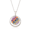 3.10 ct. t.w. Multicolored Sapphire and .10 ct. t.w. Diamond Circle Pendant Necklace in Sterling Silver