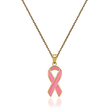 14kt Yellow Gold Breast Cancer Awareness Pendant Necklace with Pink Enamel. 18&quot;