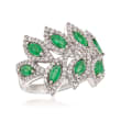 1.10 ct. t.w. Emerald and 1.10 ct. t.w. White Topaz Leaf Ring in Sterling Silver