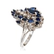 C. 1970 Vintage 2.20 ct. t.w. Sapphire and .90 ct. t.w. Diamond Swirl Cluster Ring in 14kt White Gold