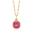 .50 Carat Pink Topaz Beaded Halo Paper Clip Link Necklace in 14kt Yellow Gold
