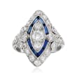 C. 1950 Vintage 1.15 ct. t.w. Diamond and .50 ct. t.w. Simulated Sapphire Ring in Platinum