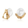 C. 1980 Vintage 14-15mm Cultured South Sea Pearl and .50 ct. t.w. Diamond Earrings in 14kt Yellow Gold