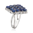 C. 1980 Vintage 5.40 ct. t.w. Sapphire and .20 ct. t.w. Diamond Cluster Ring in 18kt White Gold