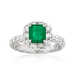 C. 1990 Vintage 1.36 Carat Emerald and 1.32 ct. t.w. Diamond Ring in Platinum