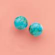 10-10.5mm Turquoise Bead Stud Earrings in 14kt Yellow Gold