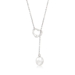9-10mm Cultured Pearl Heart Lariat Necklace in Sterling Silver