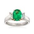 C. 2000 Vintage 1.54 Carat Emerald and .70 ct. t.w. Diamond Ring in Platinum