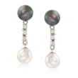 C. 2000 Vintage 8mm Black and White Cultured Pearl and .30 ct. t.w. Diamond Drop Earrings in 14kt White Gold