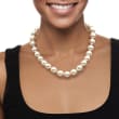 13.5-14mm Shell Pearl Necklace with Sterling Silver 18-inch