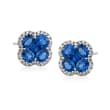 Gregg Ruth 2.60 ct. t.w. Sapphire and .28 ct. t.w. Diamond Floral Stud Earrings in 18kt White Gold