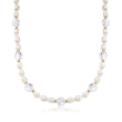8-9mm Cultured Pearl and Rock Crystal Station Necklace with 14kt Yellow Gold