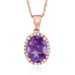 1.65 Carat Amethyst Pendant Necklace with Diamond Accents in 14kt Rose Gold