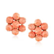 C. 1980 Vintage 6.5-7.5mm Pink Coral Flower Earrings in 18kt Yellow Gold