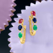 1.30 ct. t.w. Multi-Gemstone Drop Earrings in 14kt Yellow Gold