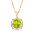 1.50 Carat Peridot Pendant Necklace with Diamond Accents in 14kt Yellow Gold