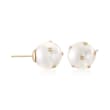 14mm Cultured Pearl and .16 ct. t.w. Diamond Stud Earrings in 14kt Yellow Gold