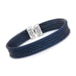ALOR &quot;Classique&quot; Blue Stainless Steel Cable Cuff Bracelet