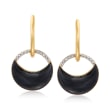 Black Enamel and Diamond-Accented Circle Drop Earrings in 18kt Gold Over Sterling