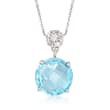 2.70 Carat Blue Topaz Pendant Necklace with Diamond Accents in 14kt White Gold