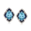 2.10 ct. t.w. Sapphire, 1.60 ct. t.w. Aquamarine and .21 ct. t.w. Diamond Earrings in 14kt White Gold