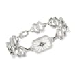 C. 1950 Vintage 9.00 ct. t.w. Rock Crystal Filigree Bracelet with Diamond Accents in 10kt White Gold