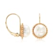 8mm Cultured Pearl Beaded Frame Drop Earrings in 14kt Yellow Gold
