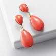 Simulated Coral Drop Earrings in 14kt Yellow Gold