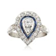C. 1970 Vintage .70 ct. t.w. Diamond and .12 ct. t.w. Simulated Sapphire Cocktail Ring in 18kt White Gold