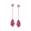 5.75 ct. t.w. Ruby and .84 ct. t.w. Diamond Pear-Shaped Drop Earrings in 14kt White Gold