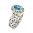 2.20 Carat Blue Topaz and .50 ct. t.w. Peridot Byzantine Ring in Sterling Silver