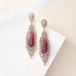 25.00 ct. t.w. Pink Sapphire and 2.40 ct. t.w. Champagne Diamond Drop Earrings in 18kt Gold Over Sterling Silver