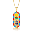 Multicolored Enamel &quot;Rise with the Sun&quot; Egyptian Symbol Pendant Necklace with Garnet Accents in 18kt Gold Over Sterling
