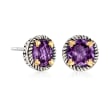 6.75 ct. t.w. Amethyst Rope Frame Earrings with Hearts in Two-Tone Sterling Silver